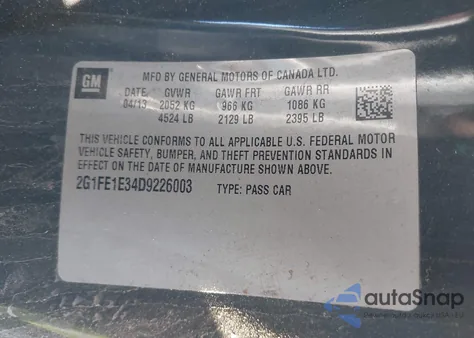 2013 Chevrolet Camaro 1Ls z USA, uszkodzony, nr VIN 2G1FE1E34D9226003